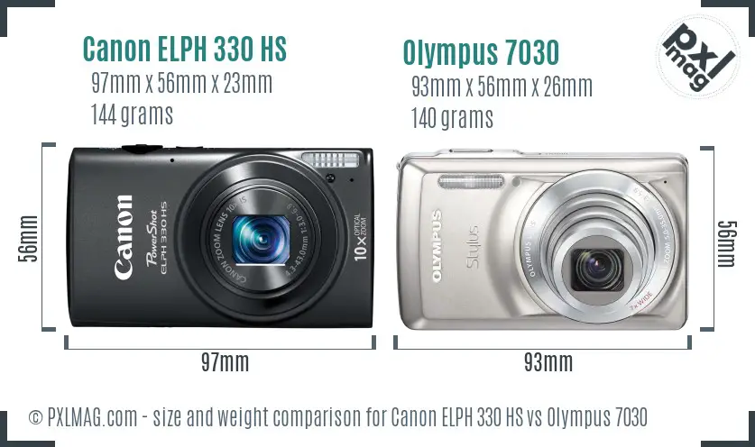 Canon ELPH 330 HS vs Olympus 7030 size comparison