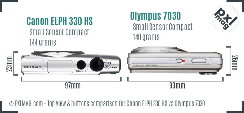 Canon ELPH 330 HS vs Olympus 7030 top view buttons comparison