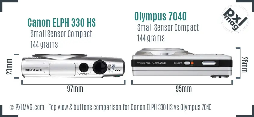Canon ELPH 330 HS vs Olympus 7040 top view buttons comparison
