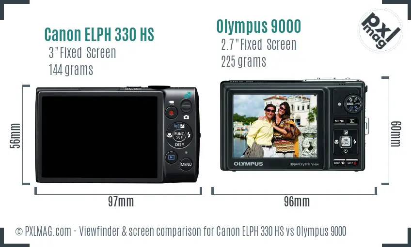 Canon ELPH 330 HS vs Olympus 9000 Screen and Viewfinder comparison Canon ELPH 330 HS vs Olympus 9000 Screen and Viewfinder comparison
