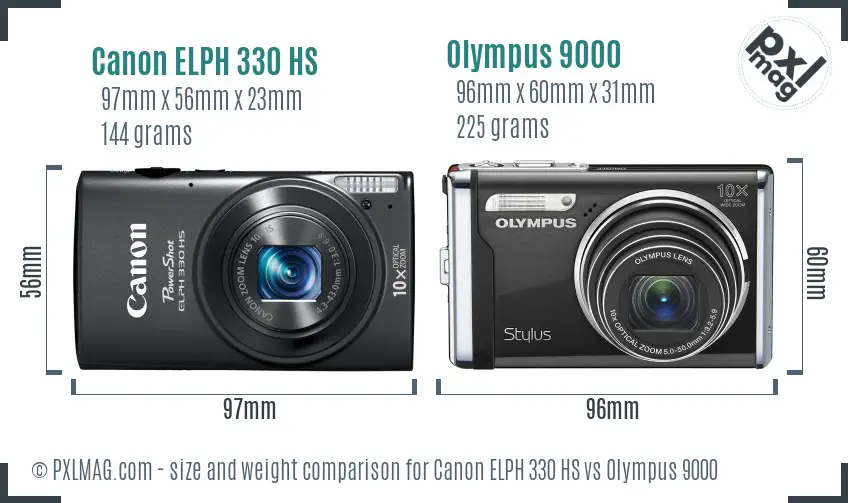 Canon ELPH 330 HS vs Olympus 9000 size comparison Canon ELPH 330 HS vs Olympus 9000 size comparison
