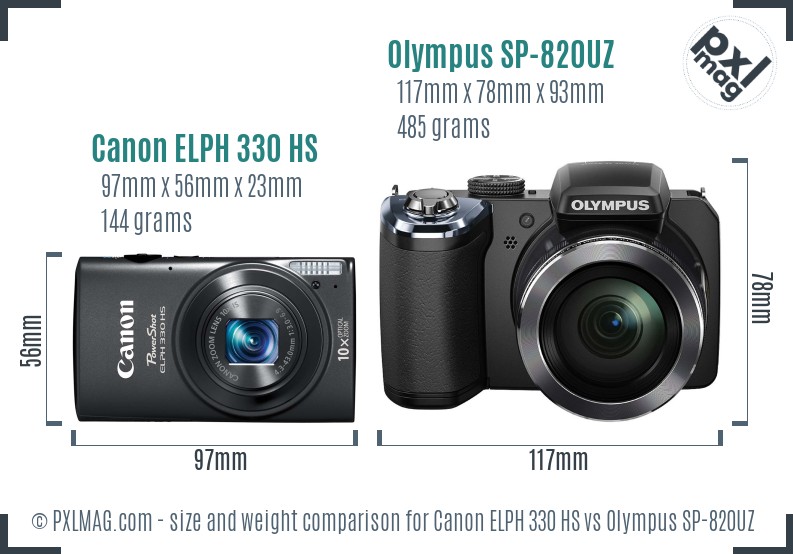 Canon ELPH 330 HS vs Olympus SP-820UZ size comparison
