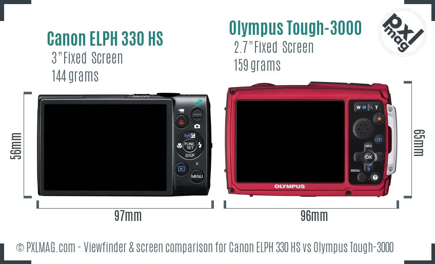 Canon ELPH 330 HS vs Olympus Tough-3000 Screen and Viewfinder comparison