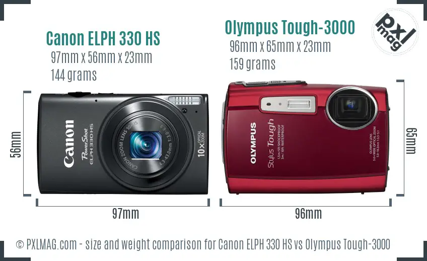 Canon ELPH 330 HS vs Olympus Tough-3000 size comparison