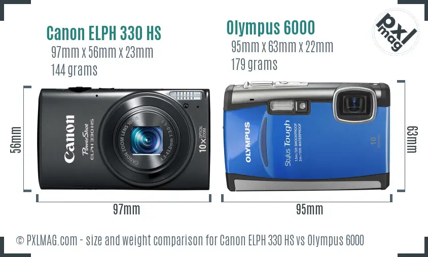 Canon ELPH 330 HS vs Olympus 6000 size comparison