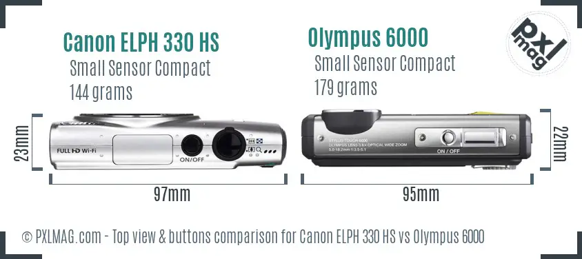 Canon ELPH 330 HS vs Olympus 6000 top view buttons comparison