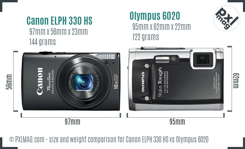 Canon ELPH 330 HS vs Olympus 6020 size comparison