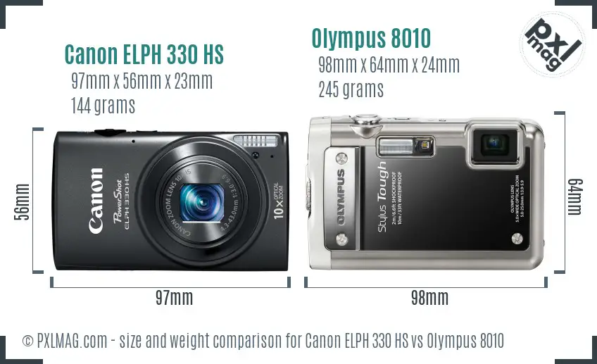 Canon ELPH 330 HS vs Olympus 8010 size comparison
