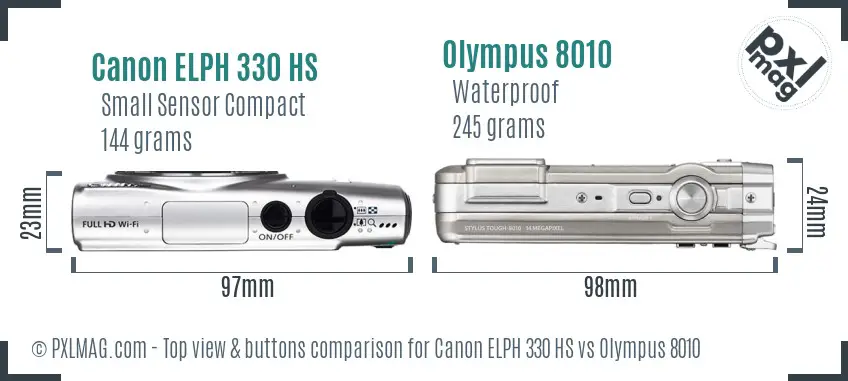 Canon ELPH 330 HS vs Olympus 8010 top view buttons comparison