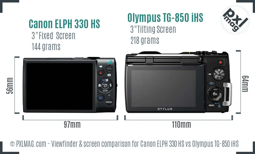 Canon ELPH 330 HS vs Olympus TG-850 iHS Screen and Viewfinder comparison