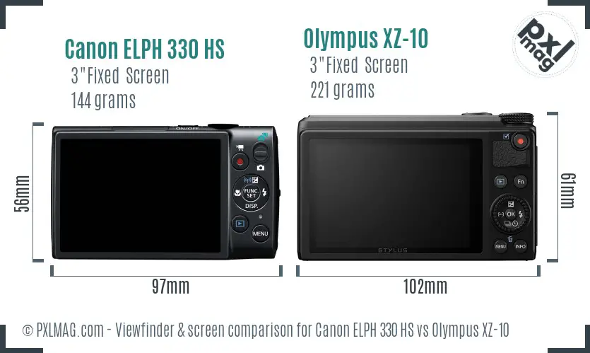 Canon ELPH 330 HS vs Olympus XZ-10 Screen and Viewfinder comparison