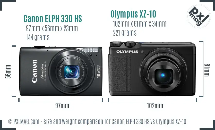 Canon ELPH 330 HS vs Olympus XZ-10 size comparison