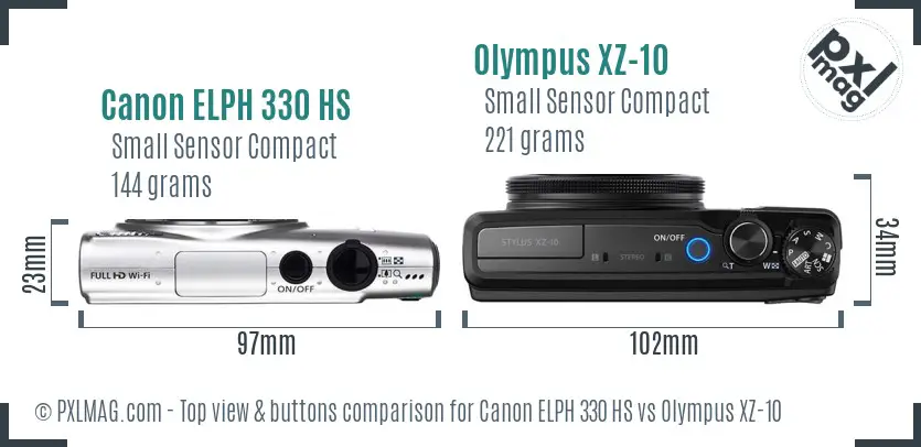 Canon ELPH 330 HS vs Olympus XZ-10 top view buttons comparison