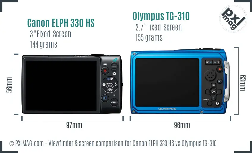 Canon ELPH 330 HS vs Olympus TG-310 Screen and Viewfinder comparison