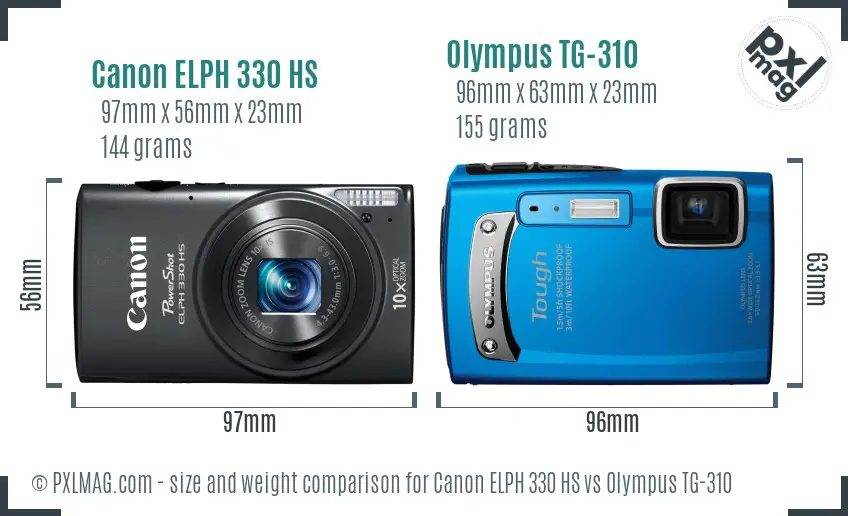 Canon ELPH 330 HS vs Olympus TG-310 size comparison