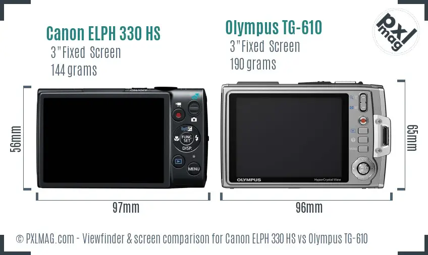 Canon ELPH 330 HS vs Olympus TG-610 Screen and Viewfinder comparison