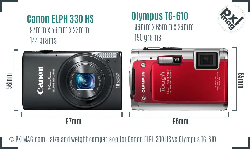 Canon ELPH 330 HS vs Olympus TG-610 size comparison