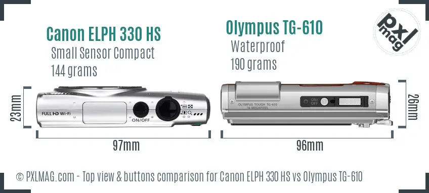 Canon ELPH 330 HS vs Olympus TG-610 top view buttons comparison