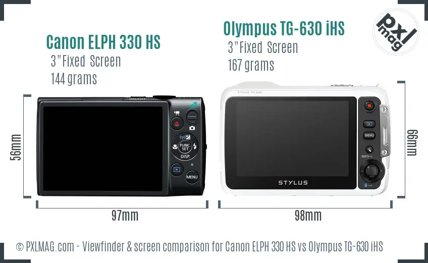 Canon ELPH 330 HS vs Olympus TG-630 iHS Screen and Viewfinder comparison