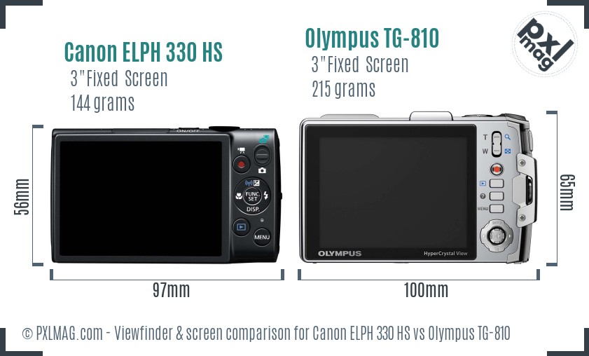 Canon ELPH 330 HS vs Olympus TG-810 Screen and Viewfinder comparison