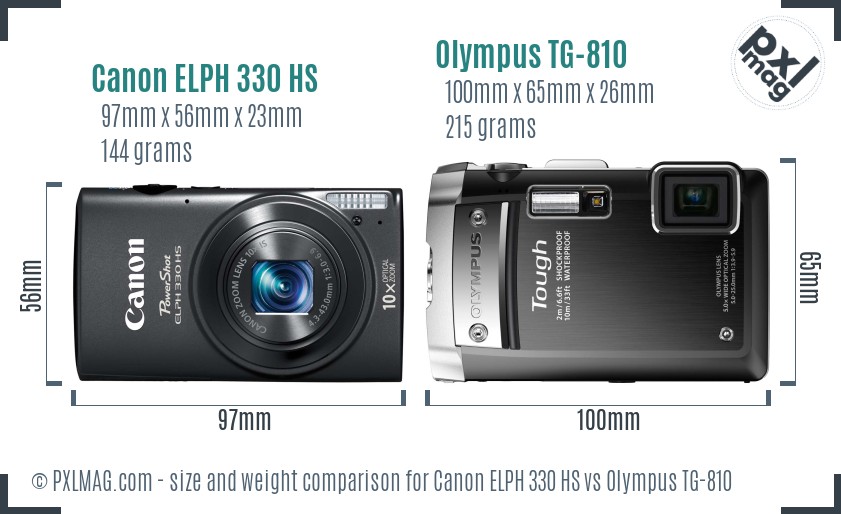 Canon ELPH 330 HS vs Olympus TG-810 size comparison
