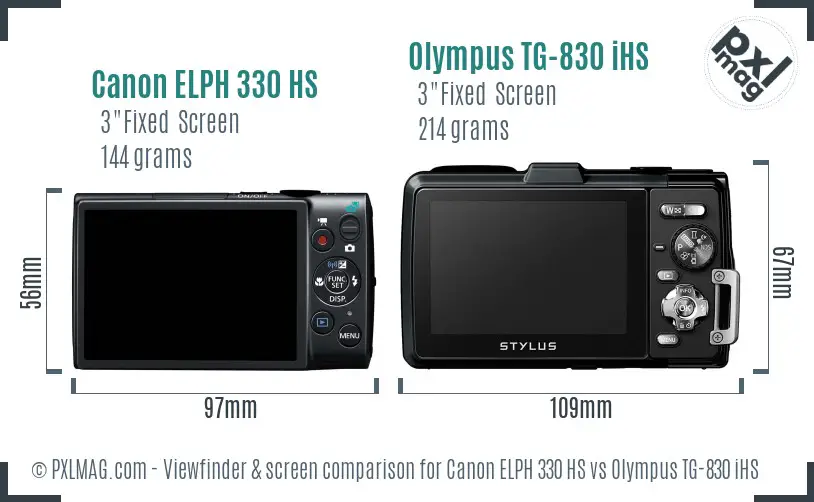 Canon ELPH 330 HS vs Olympus TG-830 iHS Screen and Viewfinder comparison