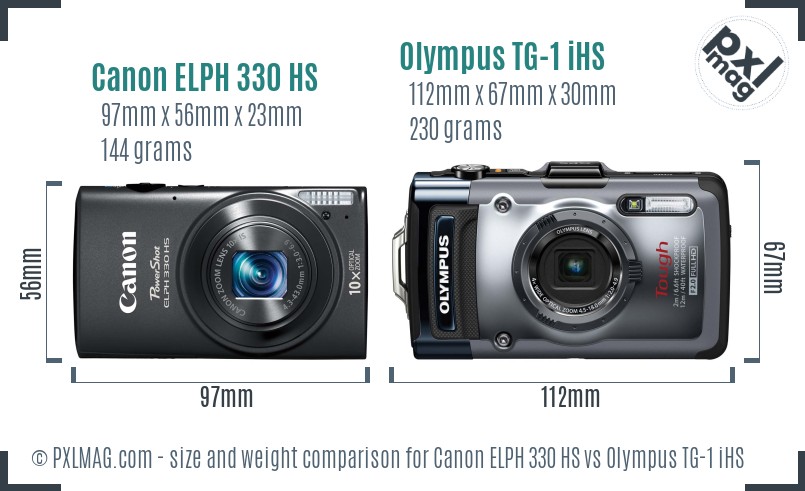 Canon ELPH 330 HS vs Olympus TG-1 iHS size comparison