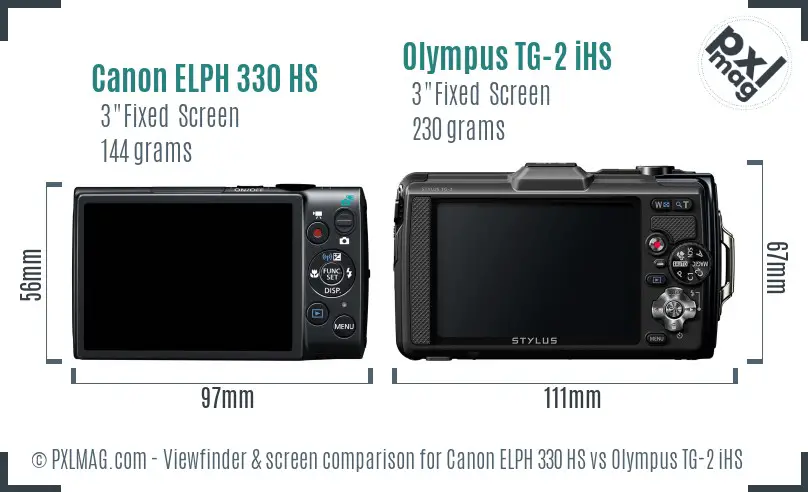 Canon ELPH 330 HS vs Olympus TG-2 iHS Screen and Viewfinder comparison Canon ELPH 330 HS vs Olympus TG-2 iHS Screen and Viewfinder comparison