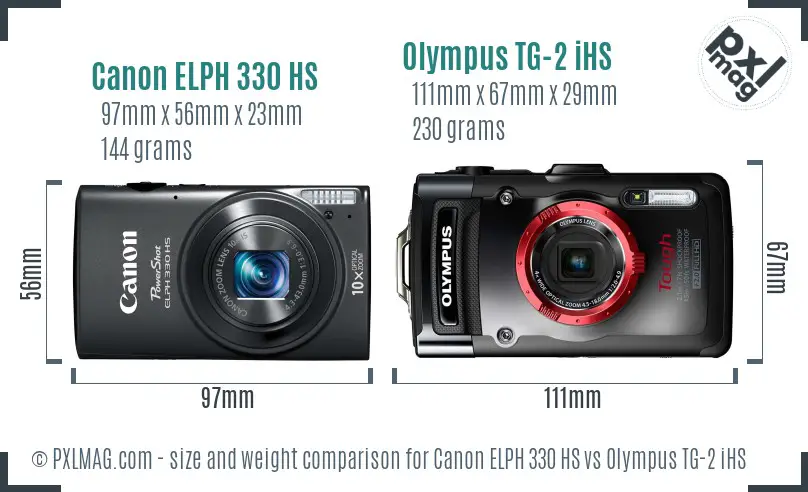 Canon ELPH 330 HS vs Olympus TG-2 iHS size comparison Canon ELPH 330 HS vs Olympus TG-2 iHS size comparison