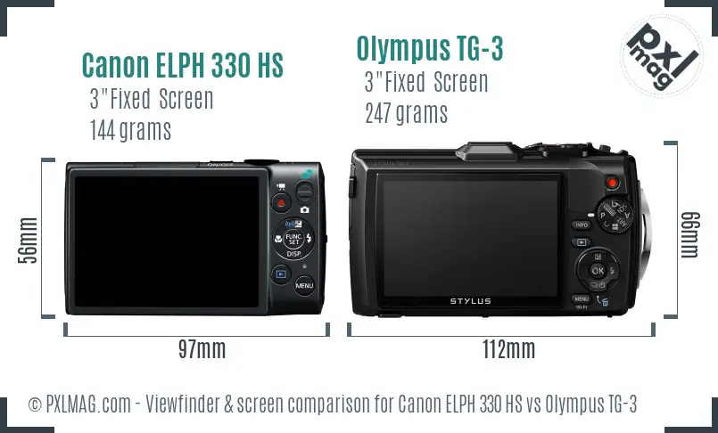 Canon ELPH 330 HS vs Olympus TG-3 Screen and Viewfinder comparison