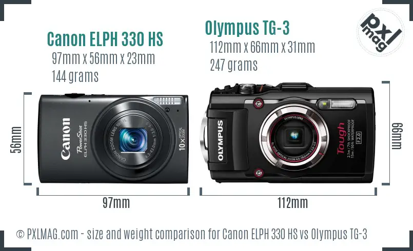 Canon ELPH 330 HS vs Olympus TG-3 size comparison