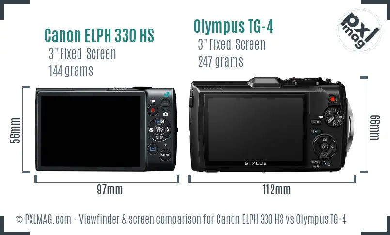 Canon ELPH 330 HS vs Olympus TG-4 Screen and Viewfinder comparison Canon ELPH 330 HS vs Olympus TG-4 Screen and Viewfinder comparison