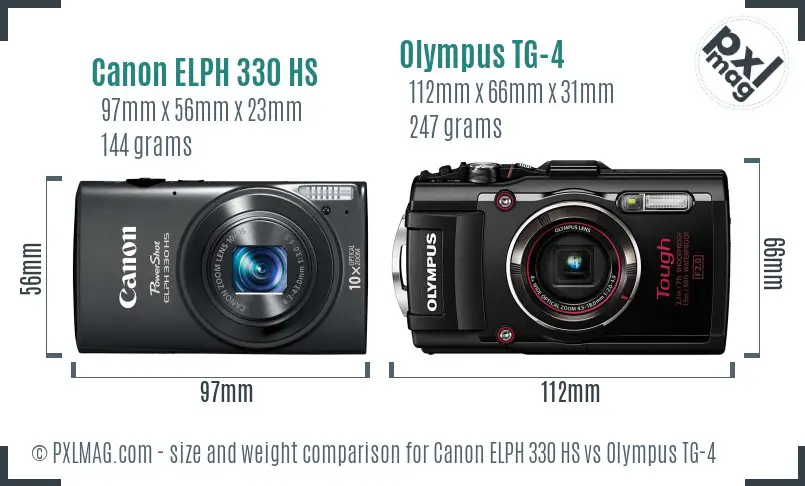 Canon ELPH 330 HS vs Olympus TG-4 size comparison Canon ELPH 330 HS vs Olympus TG-4 size comparison