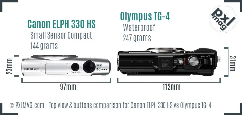 Canon ELPH 330 HS vs Olympus TG-4 top view buttons comparison Canon ELPH 330 HS vs Olympus TG-4 top view buttons comparison