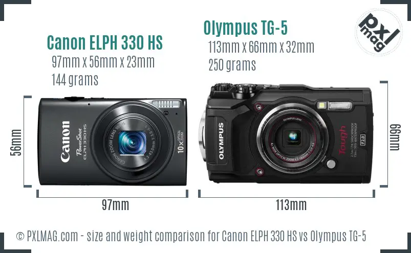 Canon ELPH 330 HS vs Olympus TG-5 size comparison Canon ELPH 330 HS vs Olympus TG-5 size comparison