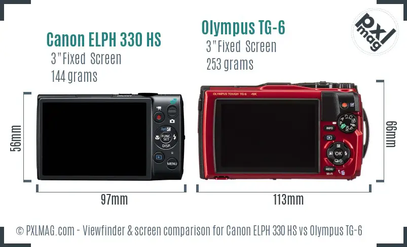 Canon ELPH 330 HS vs Olympus TG-6 Screen and Viewfinder comparison
