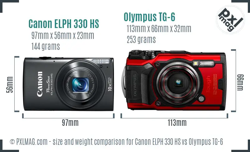 Canon ELPH 330 HS vs Olympus TG-6 size comparison
