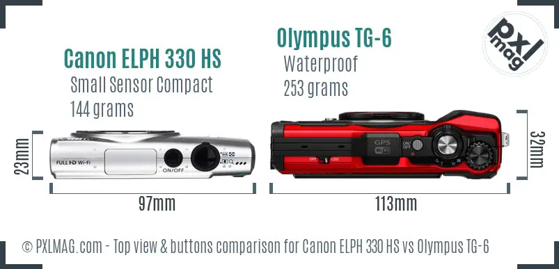 Canon ELPH 330 HS vs Olympus TG-6 top view buttons comparison