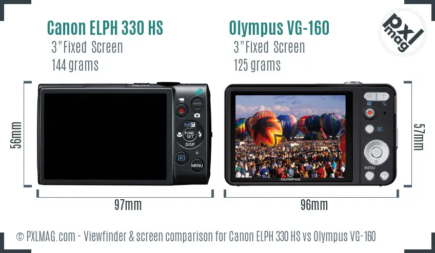 Canon ELPH 330 HS vs Olympus VG-160 Screen and Viewfinder comparison