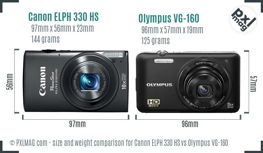 Canon ELPH 330 HS vs Olympus VG-160 size comparison