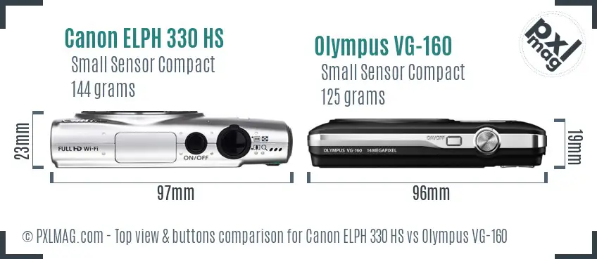 Canon ELPH 330 HS vs Olympus VG-160 top view buttons comparison