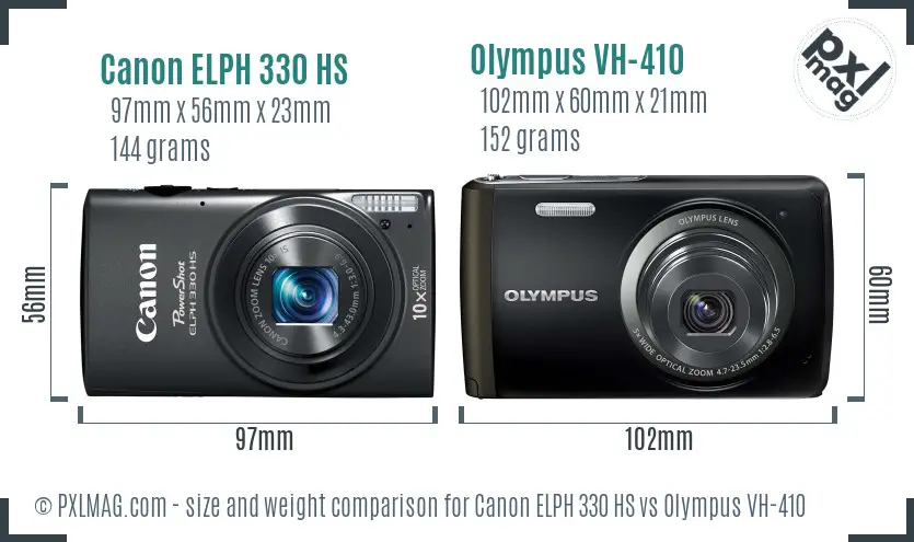 Canon ELPH 330 HS vs Olympus VH-410 size comparison Canon ELPH 330 HS vs Olympus VH-410 size comparison