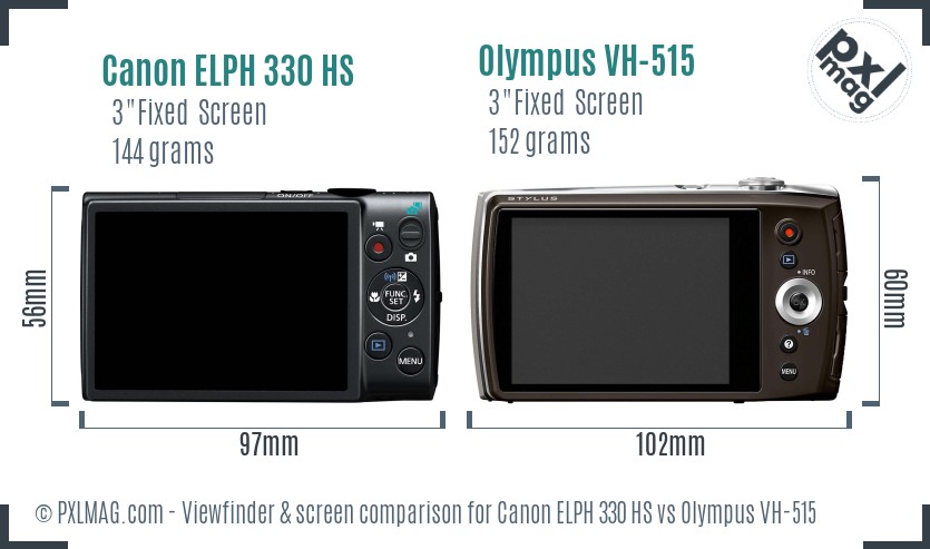 Canon ELPH 330 HS vs Olympus VH-515 Screen and Viewfinder comparison