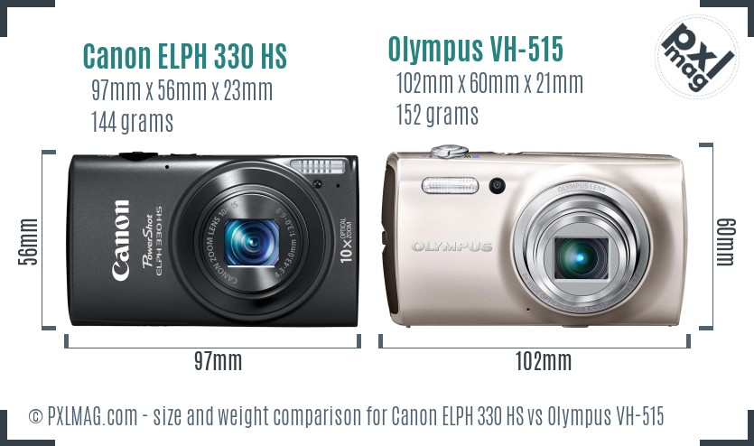 Canon ELPH 330 HS vs Olympus VH-515 size comparison Canon ELPH 330 HS vs Olympus VH-515 size comparison
