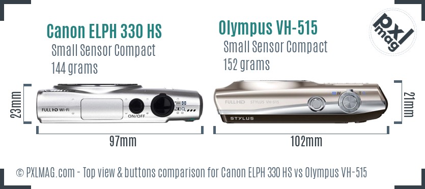 Canon ELPH 330 HS vs Olympus VH-515 top view buttons comparison
