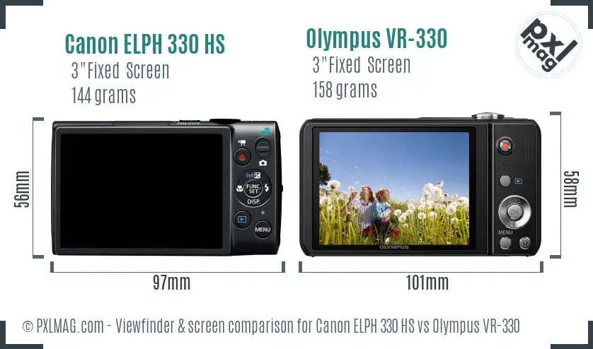 Canon ELPH 330 HS vs Olympus VR-330 Screen and Viewfinder comparison