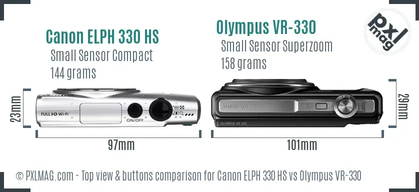 Canon ELPH 330 HS vs Olympus VR-330 top view buttons comparison