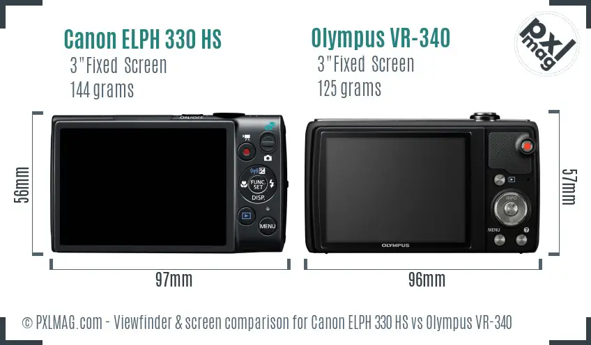 Canon ELPH 330 HS vs Olympus VR-340 Screen and Viewfinder comparison