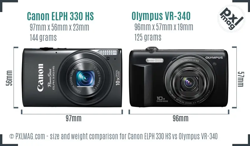 Canon ELPH 330 HS vs Olympus VR-340 size comparison