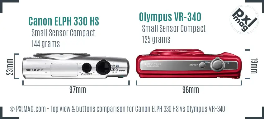 Canon ELPH 330 HS vs Olympus VR-340 top view buttons comparison